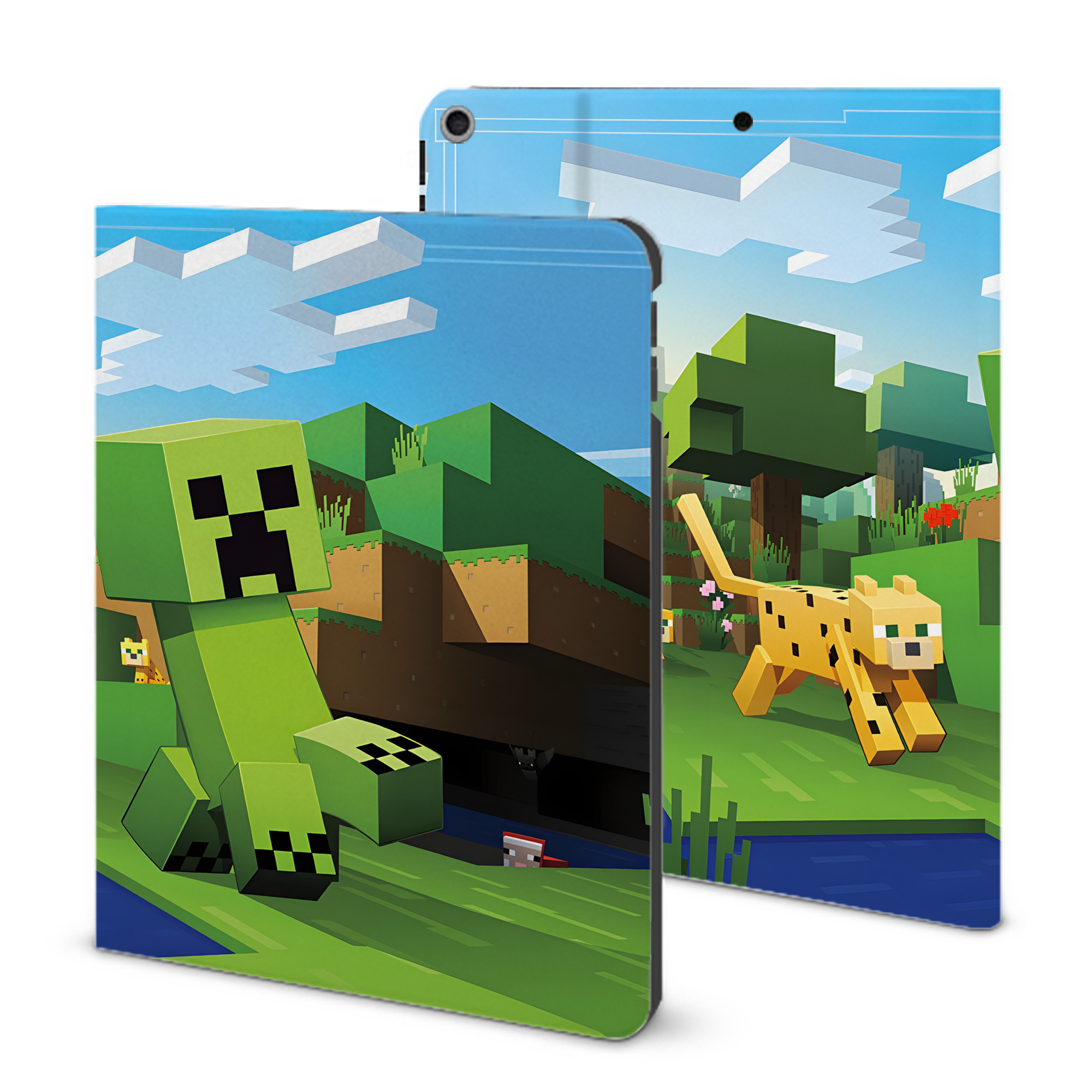 （画像用） マインクラフト ブロックの世界 Minecraft MC Block world IPad ケース ブック型 PUレザー TPU 耐衝撃 軽量 薄型 ペン収納なし 全面保護 IPad 各モデル対応